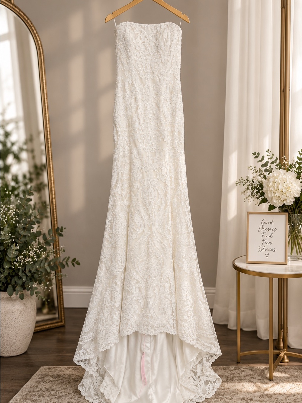 DaVinci Bridal 50543 Sequin Lace Strapless Mermaid Wedding Dress Train Sz 12